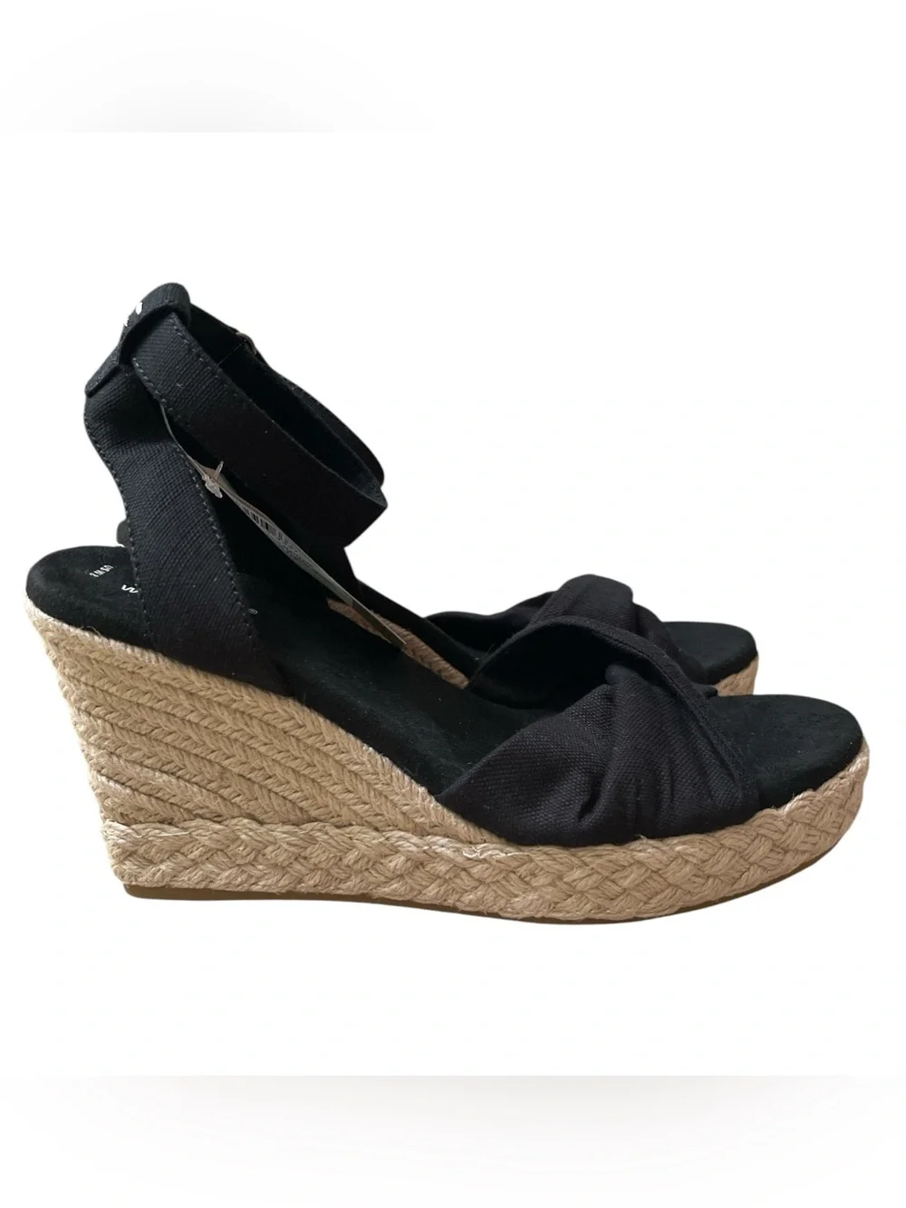 TOMS Marisela Black Slubby Woven Espadrille Wedge Sandals NWT Size 8